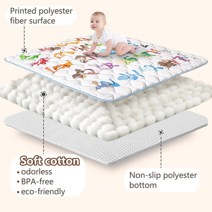 Skiennix Baby Play Mat - 50x50 Super Soft Activity Mat with Anti-Slip Bottom | Machine Washable, Animal Alphabets