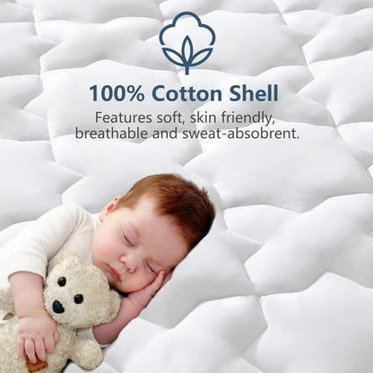 CozyLux Queen Mattress Pad - Breathable Cotton Cooling Topper | Soft Quilted Fitted Cover (60"x80", White)