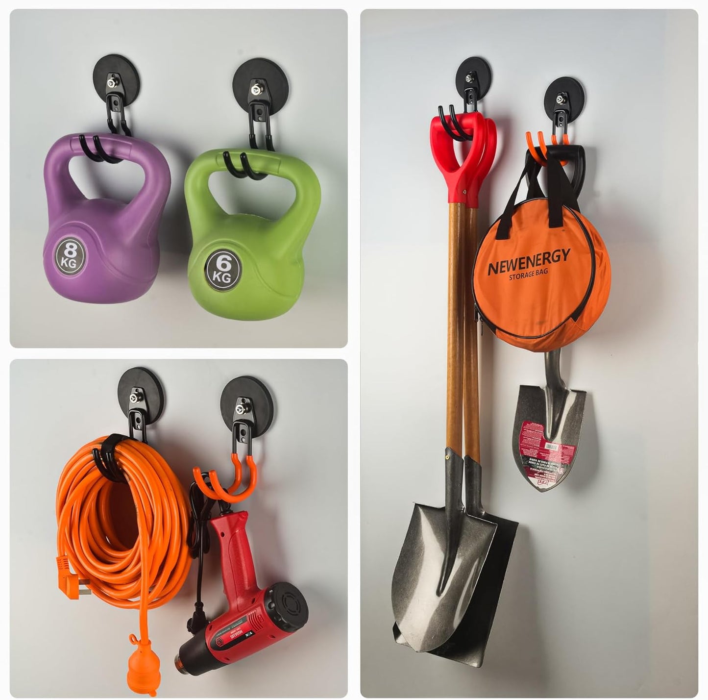 MUTUACTOR Magnetic Hooks - Heavy Duty 40lbs Capacity | 2-Pack Anti-Scratch Double Metal J-Hooks for Organizing Tools
