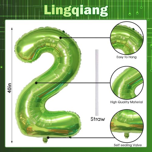 Green 40-Inch Giant Helium Foil Number Balloons | Self-Inflating 0-9 Digits for Birthday & Anniversary Celebrations