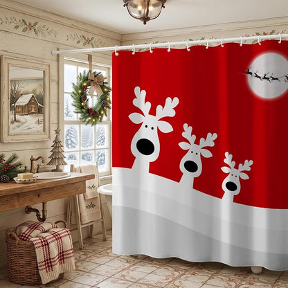 Christmas Reindeer Shower Curtain 72x72 - Waterproof Polyester, With Snowflake Variation