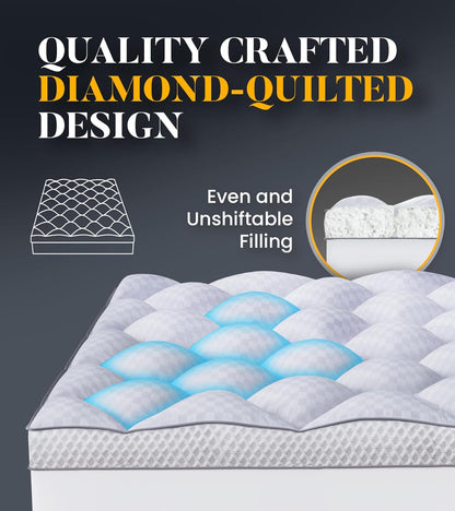 Skiennix 3-Inch Ultra-Fluffy Memory Foam Mattress Topper - Soft Pillow Top for Back Pain | Queen Size with Breathable Air Mesh Sides