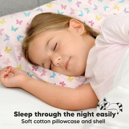 Toddler Pillow with Pillowcase - 13x18 My Little Dreamy Kids Travel Bed Pillows for Sleeping, Organic Cotton Small Pillowcase, Soft & Breathable, Machine Washable, Toddlers 2-5 years old (Flutter)
