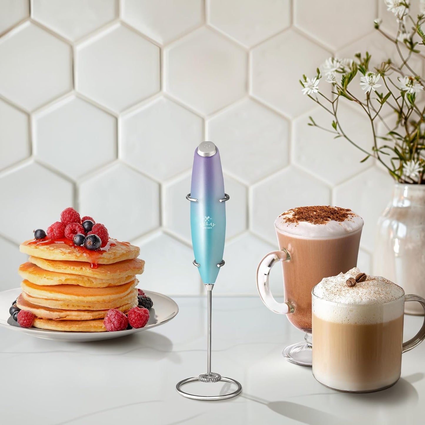 Zulay Kitchen Milk Frother Wand - Ultra-Fast Handheld Drink Mixer with 4 AA Batteries | Perfect for Coffee, Lattes & Cappuccino