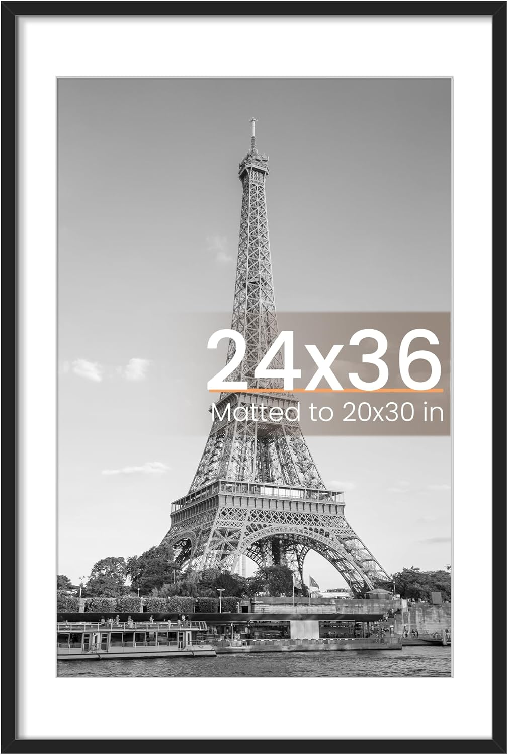 Upsimples 24x36 Poster Frame - Versatile Black Wall Hanging Frame for 20x30 Pictures with Mat