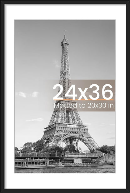 Upsimples 24x36 Poster Frame - Versatile Black Wall Hanging Frame for 20x30 Pictures with Mat