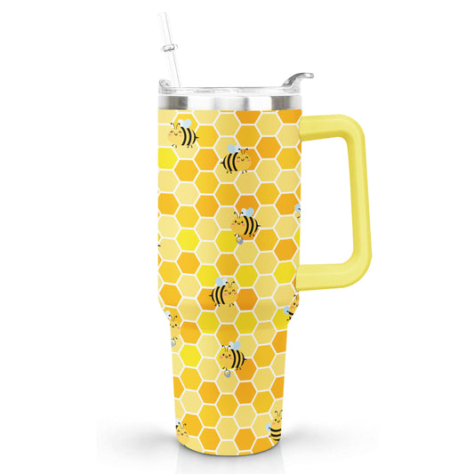 baillidh Bee Tumbler 40oz With Handle Lid and Straw - Honey Bee Gifts for Women Men - Queen Bee Coffee Mug Tumbler Metal Insulated Tumblers -Bee themed gifts, Bee keepers Gift