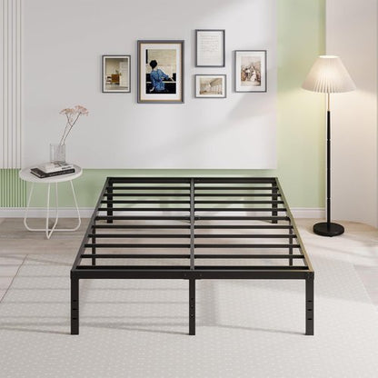 EMODA 18-Inch California King Bed Frame - Heavy Duty Metal Platform with Large Storage, Noise-Free, Black