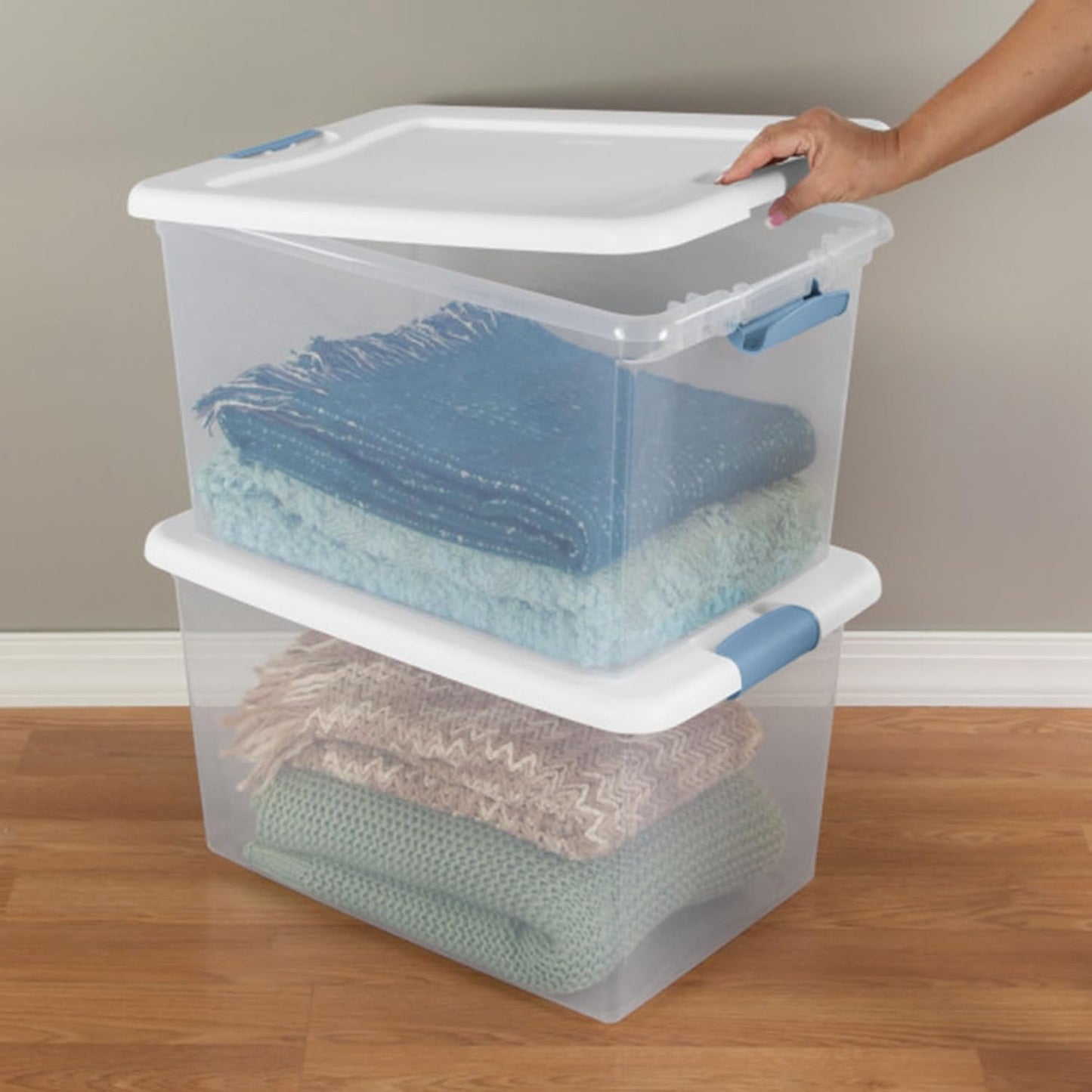 Sterilite 6-Pack Latching Storage Bins - Clear Plastic Under Bed Organizers, 64 Quart Capacity