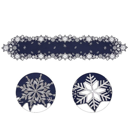 Simhomsen Navy Embroidered Snowflakes Table Runner 14×90 inches – Winter Holiday