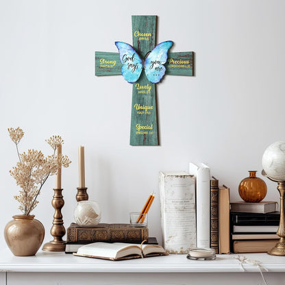 Panelee Inspirational Cross Wood Sign - 11.81 Inch Bible Verse Wall Decor for Home & Office