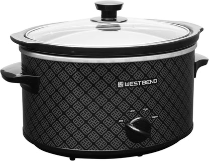West Bend 4-Quart Slow Cooker - Manual Crockpot with Dishwasher Safe Ceramic Insert & Glass Lid | Black