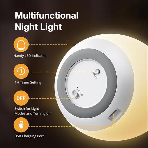 JolyWell Night Light - Rechargeable Baby Egg Lamp with 7 Color Modes & Touch Control | BPA Free, Wood Finish