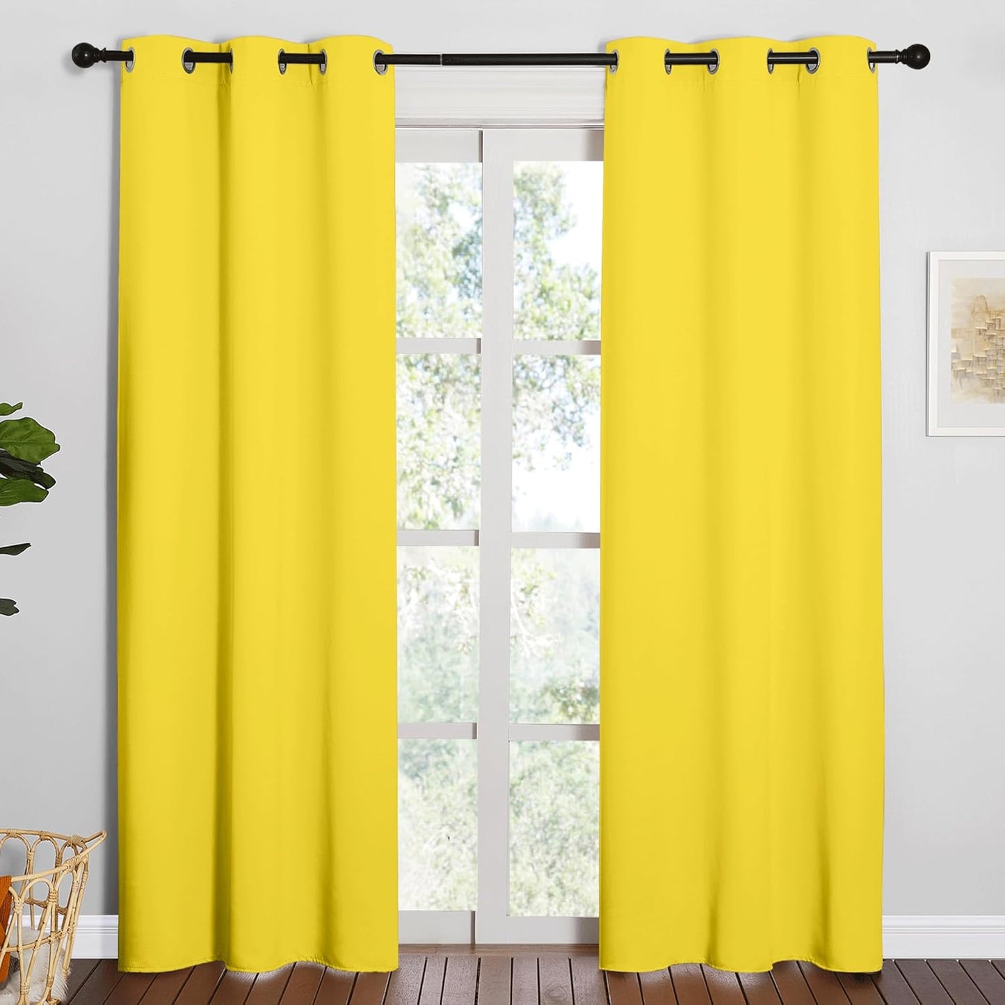 NICETOWN Thermal Insulated Curtains - 84 Inches Solid Grommet Drapes for Office & Living Room | Bright Yellow, 1 Pair