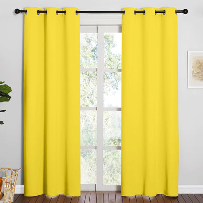 NICETOWN 84 inches Curtains for Office and Theater, Thermal Insulated Solid Grommet Drapes for Living Room (Bright Yellow, 1 Pair, 42 inches Wide)