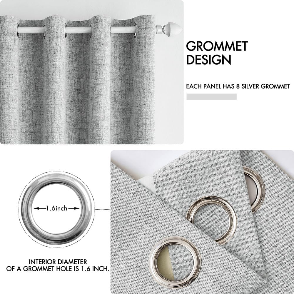 MIULEE Blackout Linen Curtains - Thermal Insulated Room Darkening Drapes | Glacier Gray, 52 x 45 Inch (2 Panels)
