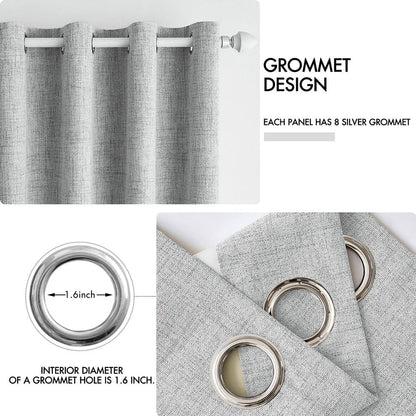 MIULEE Blackout Linen Curtains - Thermal Insulated Room Darkening Drapes | Glacier Gray, 52 x 45 Inch (2 Panels)
