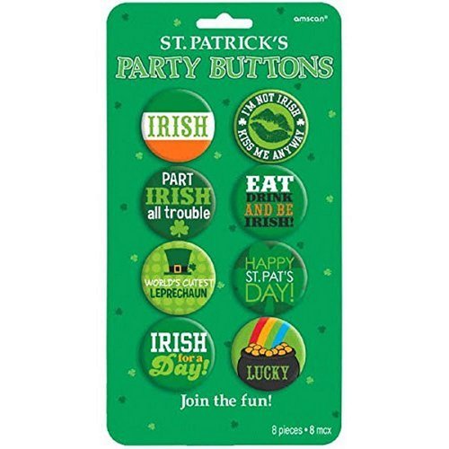 Amscan St. Patrick's Party Buttons Set of 8, 1 1/2" Each, Multicolor