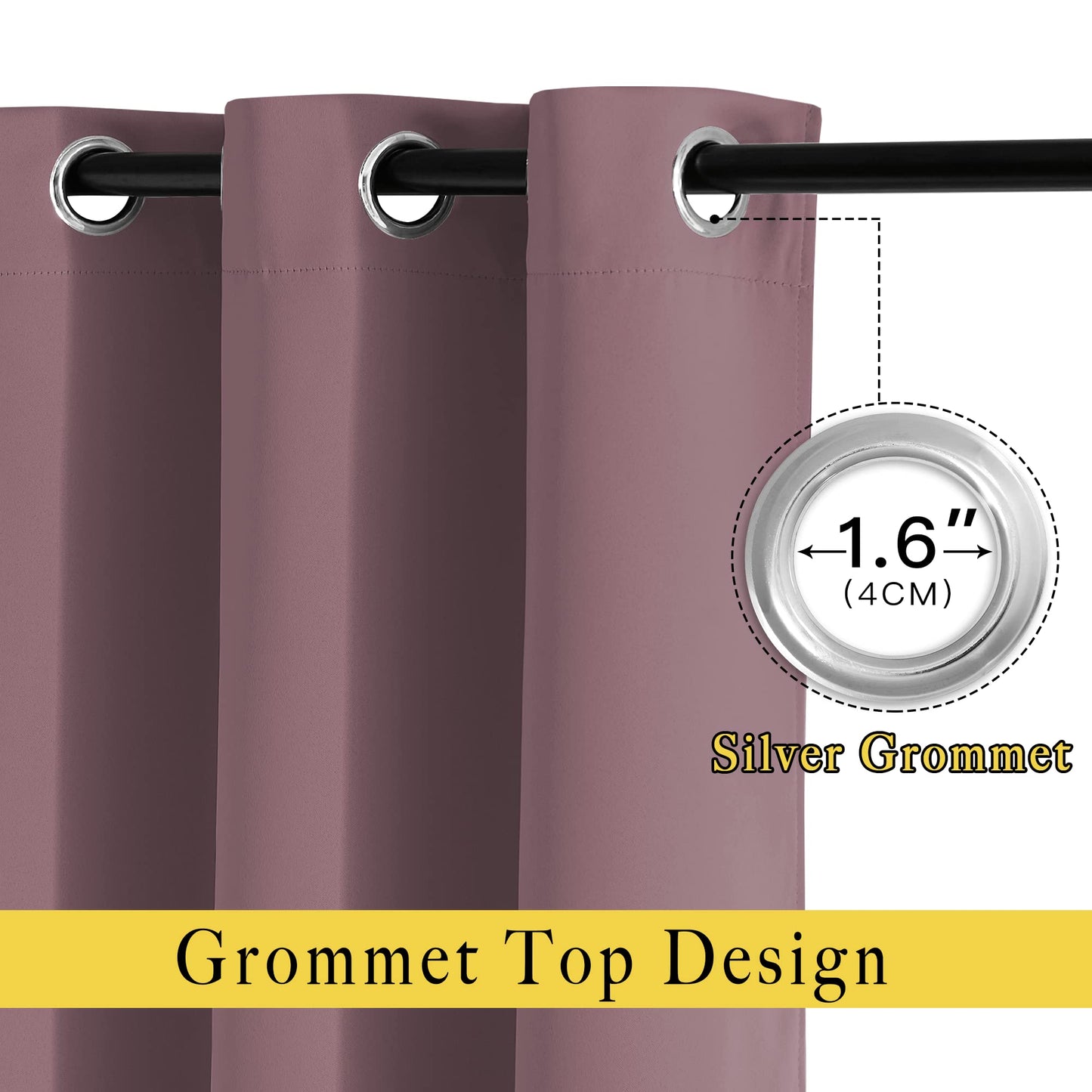 NICETOWN Blackout Dry Rose Curtains 102 inches Long 2 Panels Burg, Grommet Thermal Curtains Light Blinds Room Darkening Window Treatments for Bedroom, 2 Panels, W52 x L102