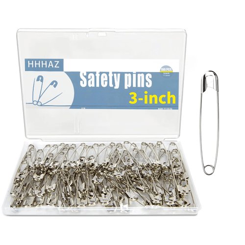 HHHAZ 3Inch Extra Large Safety Pins - 100Pcs Heavy Duty Silver Nickel-Plated Steel - Bulk for Sewing, Crafts, Clothing, Decor & Clips