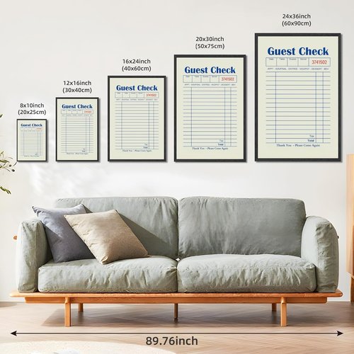 Licpach Canvas Print - Retro Guest Check Wall Art for Dining Room | Funny Blue Receipt Design, 8x12 Inch Black Frame