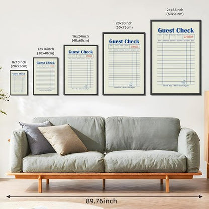 Licpach Canvas Print - Retro Guest Check Wall Art for Dining Room | Funny Blue Receipt Design, 8x12 Inch Black Frame