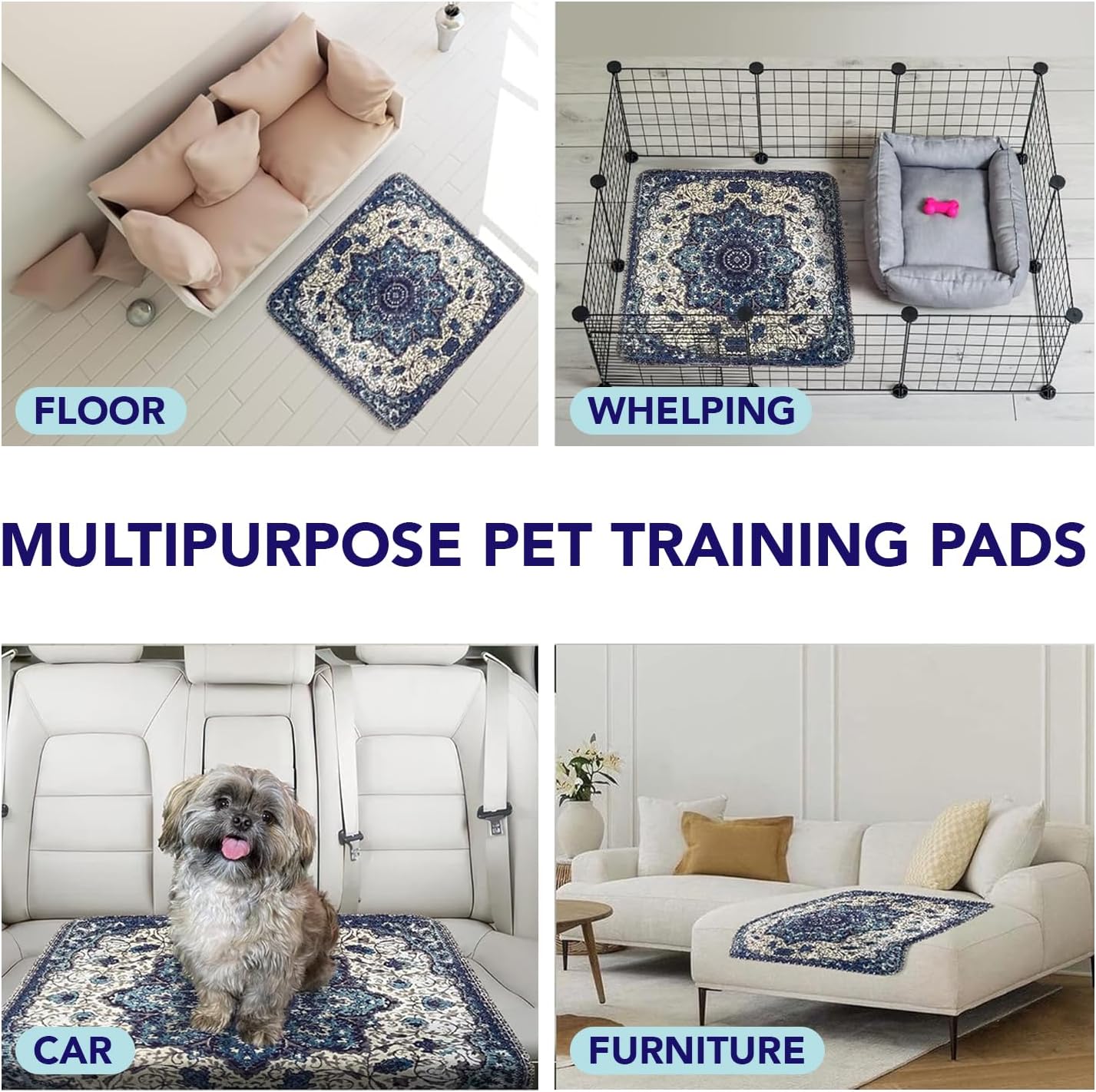 PUPIBOO Washable Dog & Cat Pee Pads - Super Absorbent, 100% Waterproof, Non-Slip Training Pads | Reusable & Leak-Proof