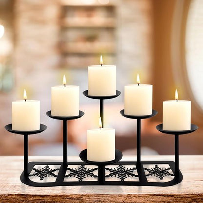 Fireplace Candelabra Candle Holder - Matte Black Metal with 6 Stands | Elegant Mantle Decor for Pillar Candles