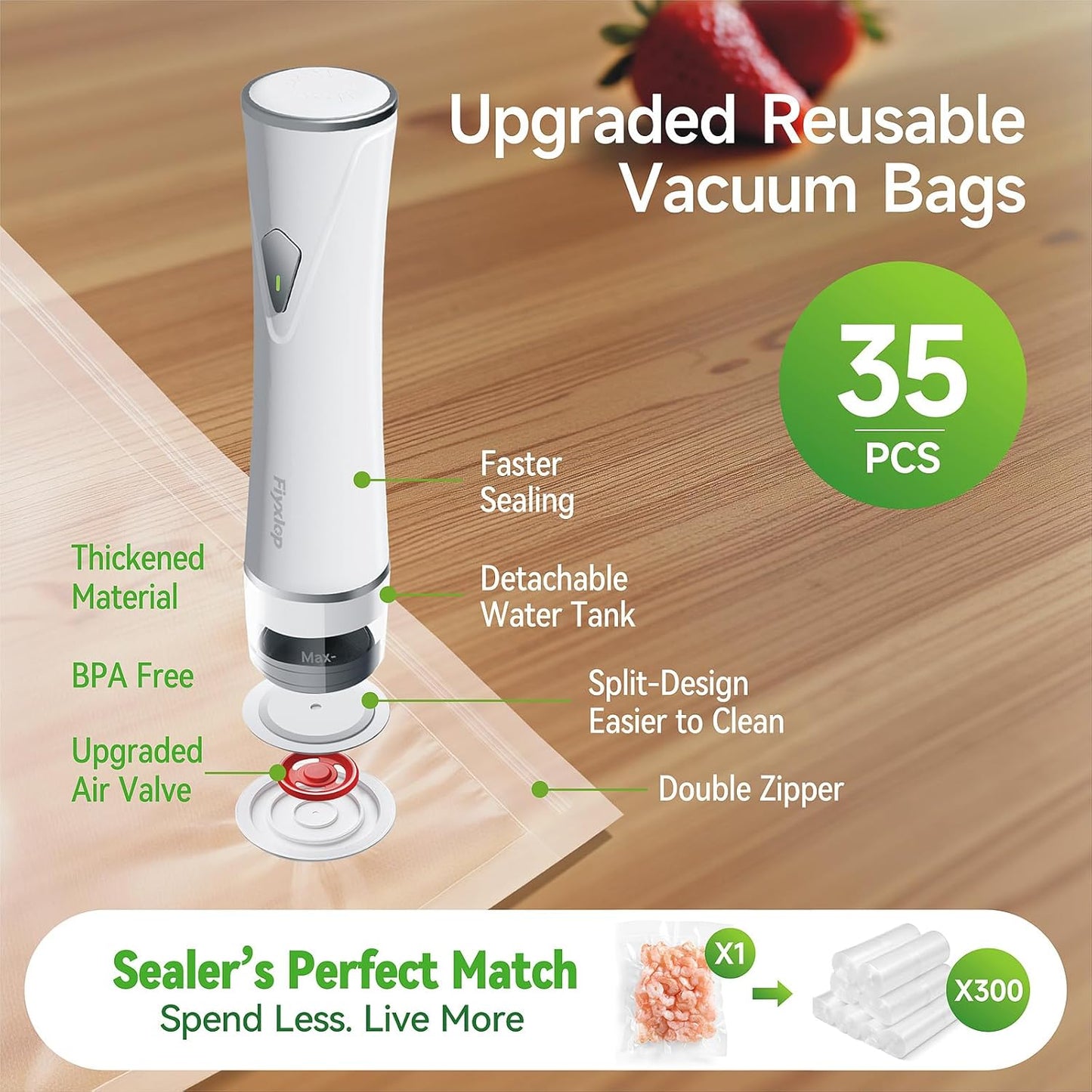 Premium Handheld Vacuum Sealer by [Brand Name] - Powerful Food Sealer with 35 Reusable Sous Vide Bags | Keeps Food Fresh 6X Longer