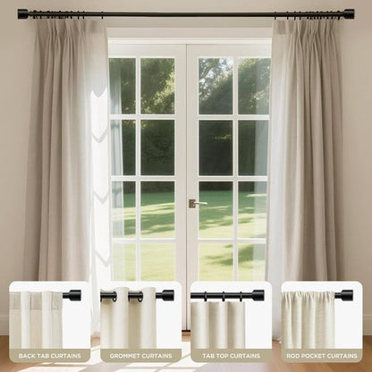 Joydeco Black Curtain Rods for Windows 32-120 Inch, 1 Inch Diameter Heavy Duty Adjustable Curtain Rods for Bedroom, Kitchen, Sliding Glass Door