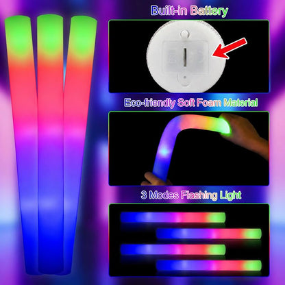Variation 69: 68pcs Foam Glow Sticks Bulk - 3 Modes Blue Red Green Flashing
