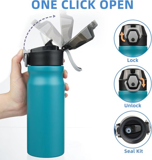 BJPKPK 18oz Insulated Water Bottle - Stainless Steel, BPA-Free, Leak-Proof with Straw | Laguna Color