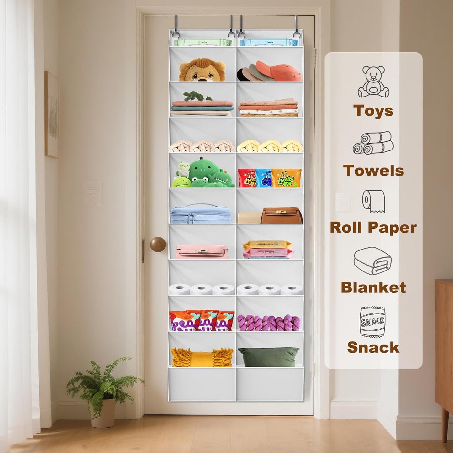 UVIAHOMI Over The Door Shoe Organizer - 10-Tier Clear Pocket Storage for Sneakers, Boots & Heels - White