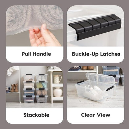 IRIS USA Storage Bins - 4-Pack Stackable Organizing Solution with Lids | 13 Quart, BPA-Free Plastic