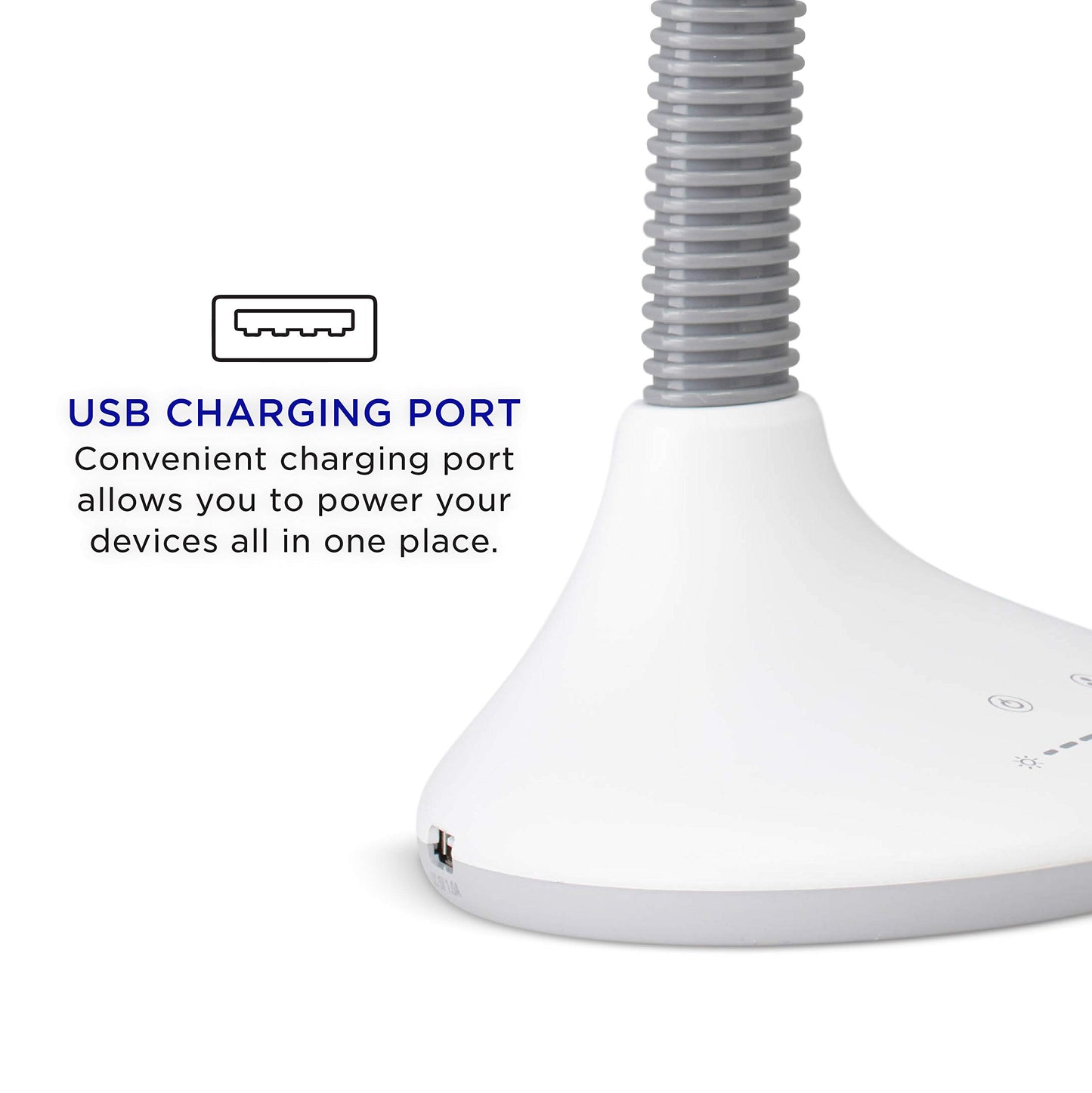 Verilux SmartLight Full Spectrum LED Desk Lamp with Adjustable Brightness, Flexible Gooseneck and Integrated USB Charging Port - Reduces Eye Strain and Fatigue - Ideal for Readers, Artists, Crafters