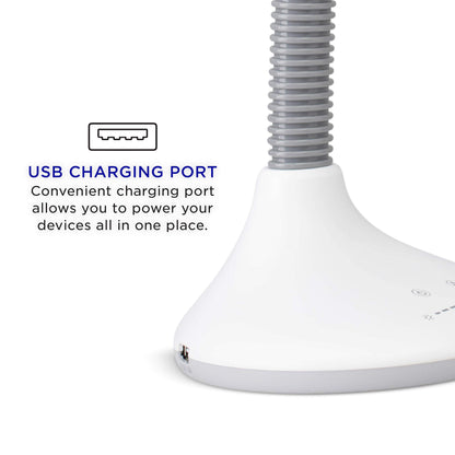 Verilux SmartLight Full Spectrum LED Desk Lamp with Adjustable Brightness, Flexible Gooseneck and Integrated USB Charging Port - Reduces Eye Strain and Fatigue - Ideal for Readers, Artists, Crafters
