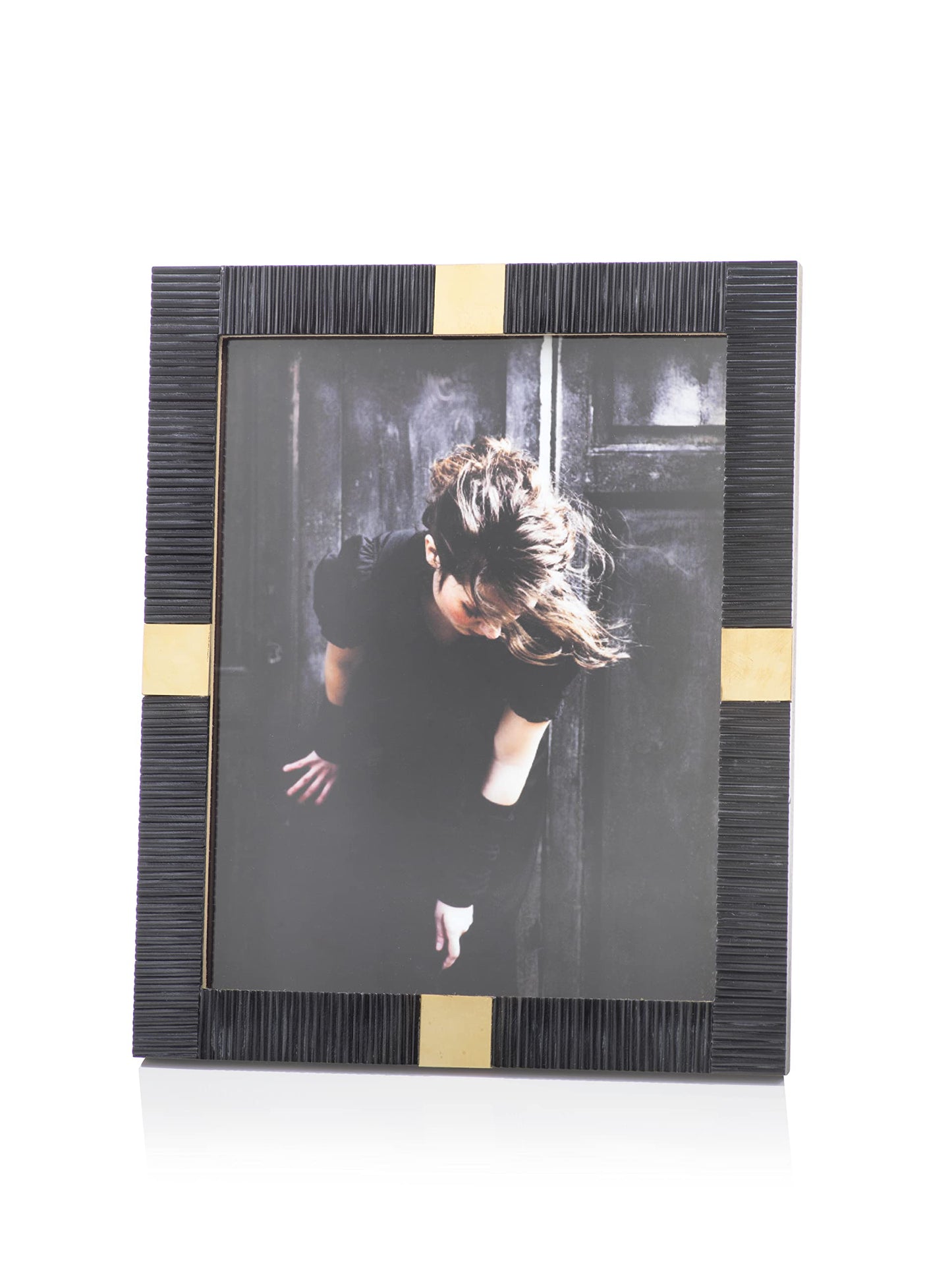 Zodax Maha Black & White Bone with Brass Trim Photo Frame (8x10, Black)