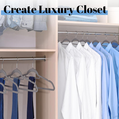 Smartor Grey Velvet Hangers - 20 Pack Heavy-Duty Non-Slip Clothes Hangers with Tie Bar & Shoulder Notches