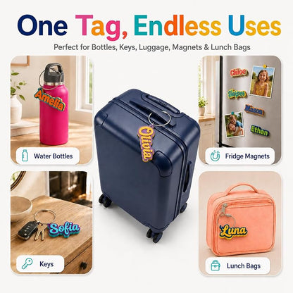 Personalized Kids Name Tag Keychain with NFC — Custom 3D Backpack ID Tag
