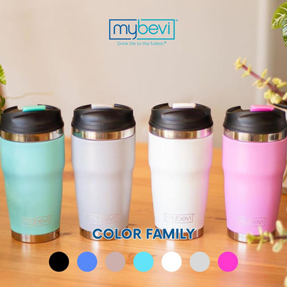 Retro Wave Insulated Tumbler - Triple-Layer Vacuum Stainless Steel Coffee & Tea Travel Cup | 12 oz Matte Navy, Spill-Resistant Lid
