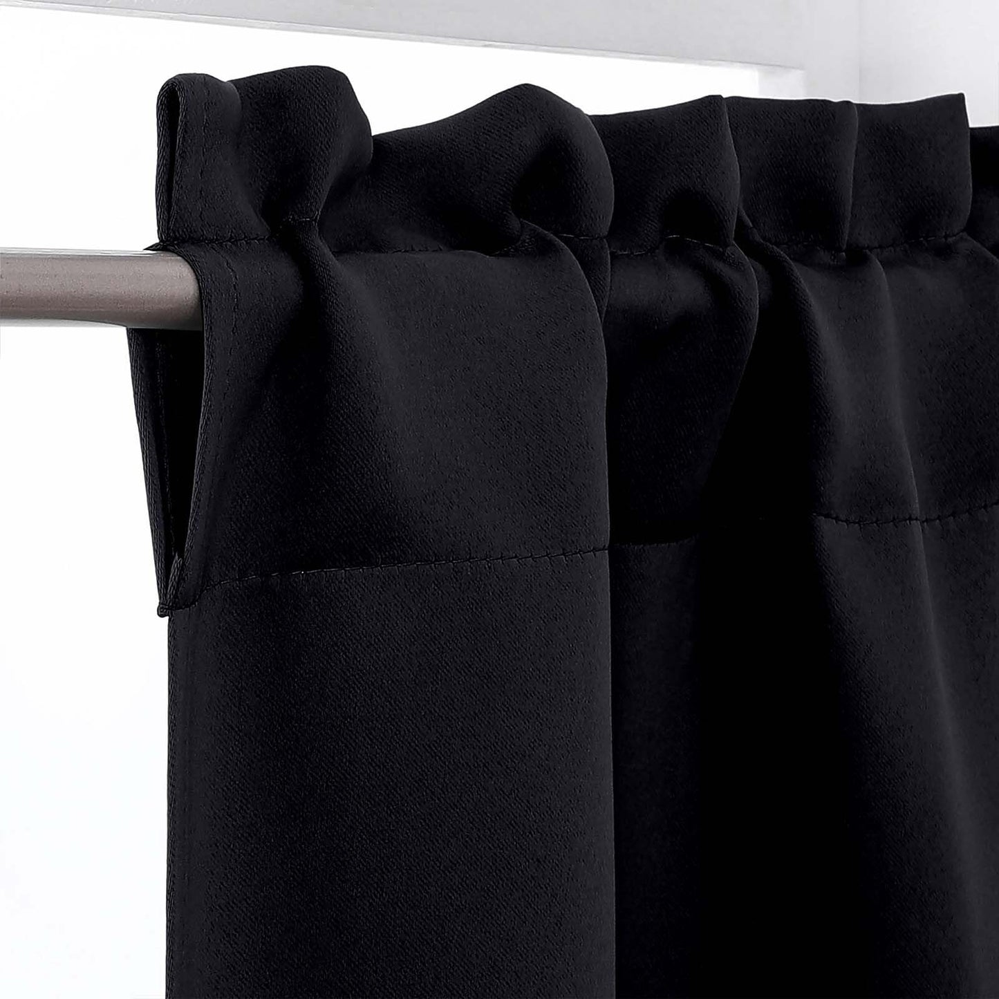 OWENIE Black Kitchen Curtains 36 Inch Length, Short Blackout Small Thermal Insulated Cafe Curtains Tier Over Sink Rod Pocket Half Window for Bathroom Bedroom Camper RV Bunk, 2 Panels, Each 30" Wx36 L