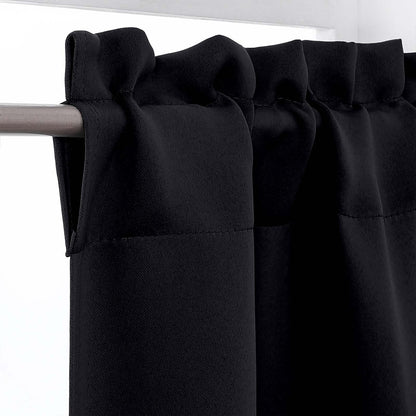 OWENIE Black Kitchen Curtains 36 Inch Length, Short Blackout Small Thermal Insulated Cafe Curtains Tier Over Sink Rod Pocket Half Window for Bathroom Bedroom Camper RV Bunk, 2 Panels, Each 30" Wx36 L