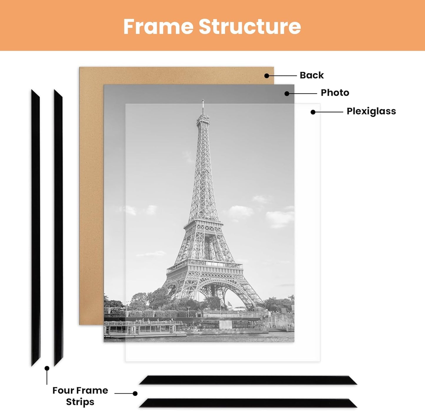 Upsimples 20x30 Picture Frame - Scratch-Proof Black Poster Frames for Photo Gallery | 3 Pack, Horizontal/Vertical Mounting