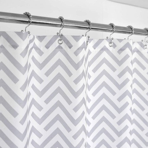 Mrs Awesome Fabric Shower Curtain with Geometric Pattern, Hotel Grade, Water Repellent, Washable, White and Gray, 72 x 72 inches