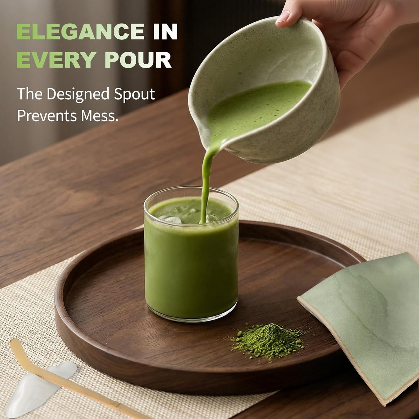SIMPLETaste Matcha Whisk Set - 7-Piece Ceramic Kit with Bowl, Whisk, Bamboo Scoop & More | Perfect for Matcha Lovers (Green)