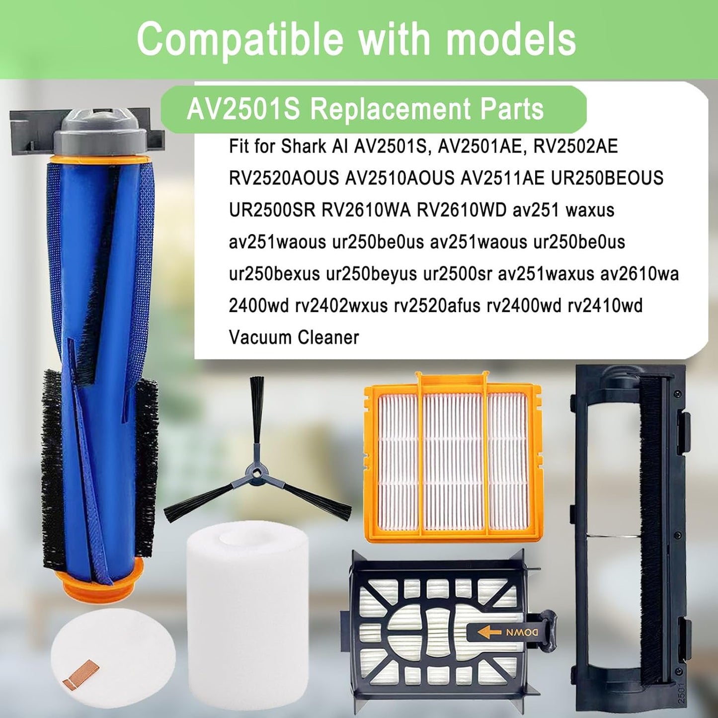 Shark AI Robot Vacuum Replacement Parts - Main Brush, Filter, Side Brush & More | Compatible with AV2501S, AV2511AE, AV2610WA, RV2502AE, RV2400WD