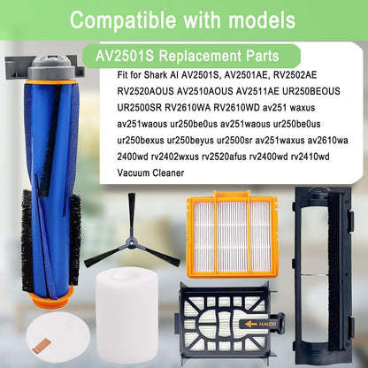 Shark AI Robot Vacuum Replacement Parts - Main Brush, Filter, Side Brush & More | Compatible with AV2501S, AV2511AE, AV2610WA, RV2502AE, RV2400WD