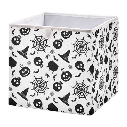 CaTaKu Halloween Skull Web Cubes Storage Bins 11 inch Collapsible Fabric Storage Baskets Shelves Organizer Foldable Decorative Bedroom Storage Boxes for Organizing Home