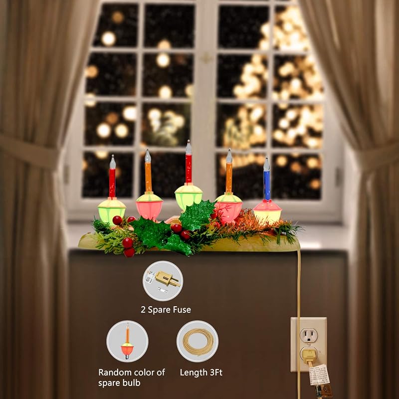 5-Count Bubble Light Candles, Plug-In Ivory Wire 3ft C7/E12 Base - Holiday Christmas Decoration (Variation: 5 Bubble Candle)