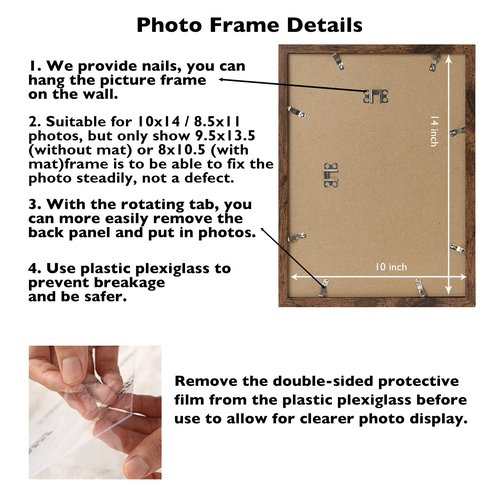 10x14 Picture Frame Set of 6 for 30 x 40 cm Diamond Art Painting, Display 8.5x11 with Mat or 10x14 without Mat, Wood 10 x 14 Wall Gallery Poster Photo Frames Bulk with 8.5x11 Mat,6 Pack, Deep Brown
